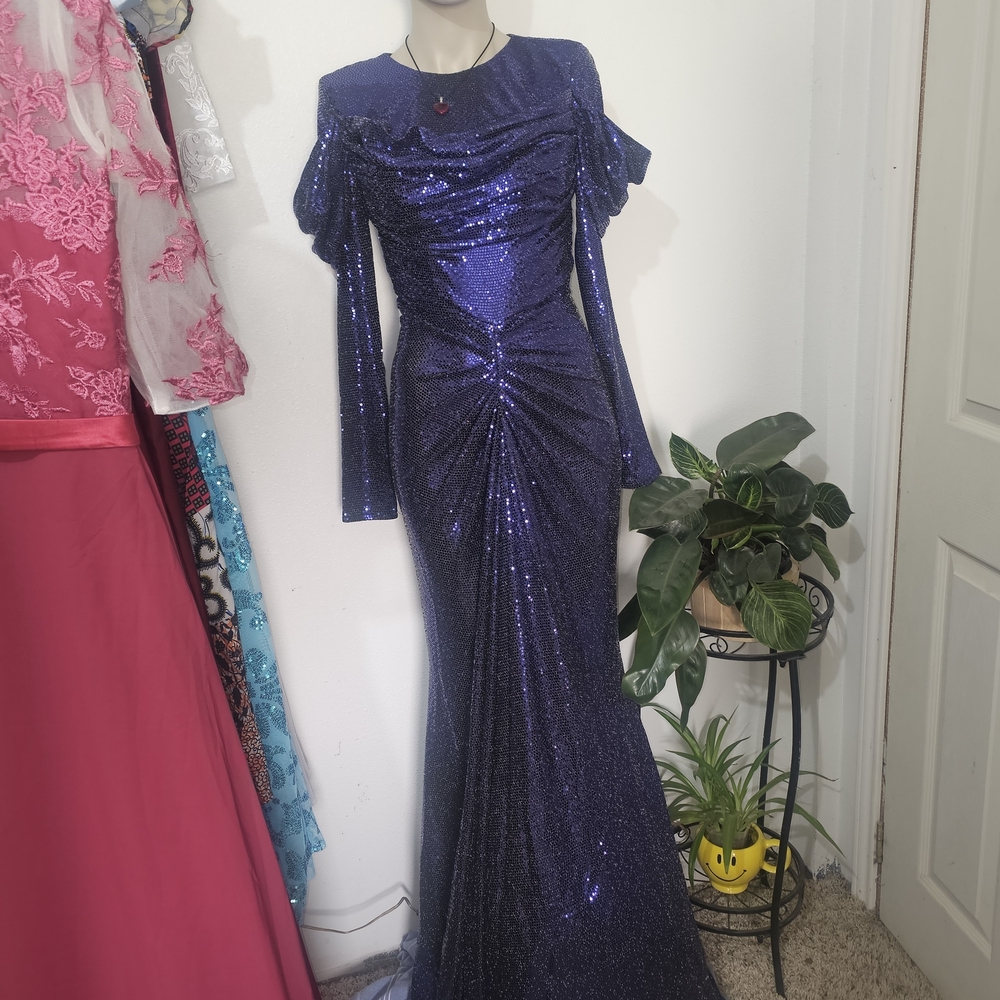 Elegant Blue Sequin Evening Gown (New Without Tags)